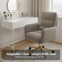 Adjustable Height Upholstered Rolling Armchair 360° Swivel Vanity Stool Luxuriously Soft Cushioning Desk Chair Sturdy Base for Women, Students, Adults, Bedroom, Study Room