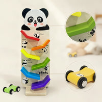 Natural Wood Wooden Car Ramp with Cars Child-Safe Wooden Car Ramp Racer Child-Centered Sliding Track Toy Educational for Toddlers, Preschoolers, Kids, Playroom, Daycare, Classroom