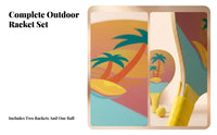 2 Pieces Palm Tree Print Wooden Beach Paddle Rounded Head Water Sports Gear