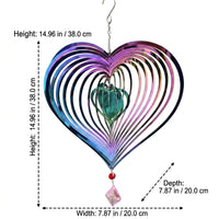 Metal Heart Shape Wind Ornament, 38x20cm Rainbow Reflective Garden Decor, Weather & Rust Resistant Outdoor Hanging Decoration