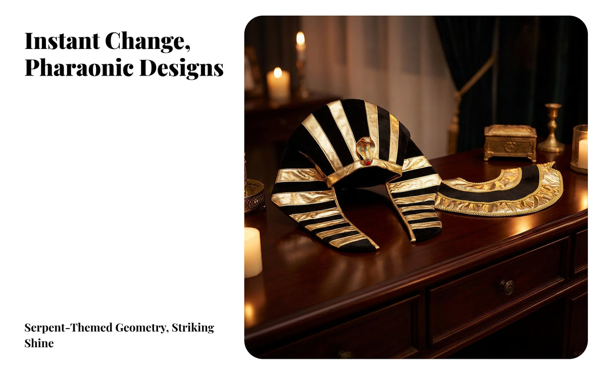 2 Pieces Pharaonic with Headpiece | Gold-Tone Beaded Finish, Pharaonic Costume Accessories Set, for Halloween