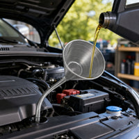 Galvanized Steel Funnel with Flexible Hose Wide-Mouth Metal Funnel with Filter Heavy-Duty Difficult-to-Reach for Mechanics, Garage