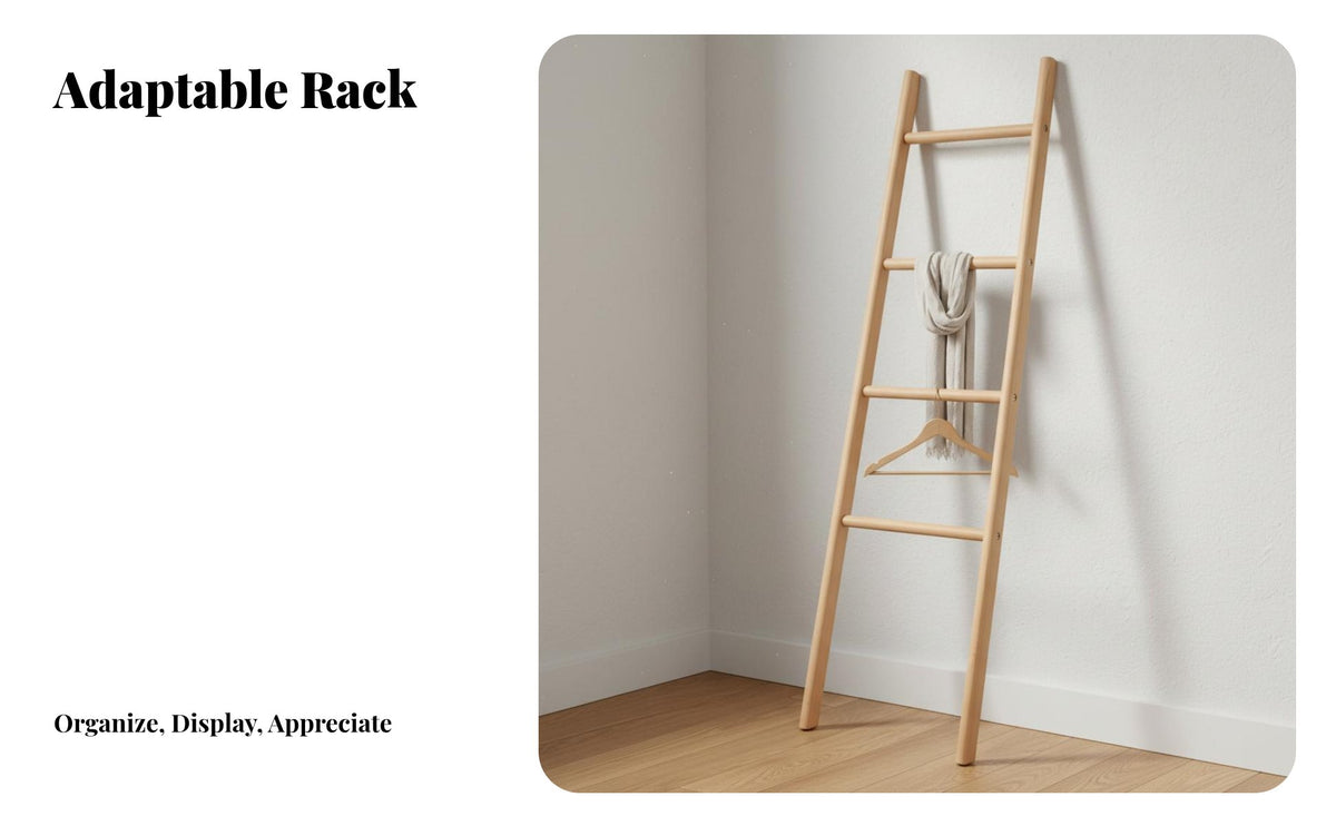 Japanese Design Leaning Blanket Rack Space-Saving Decorative Blanket Ladder Multi-Functional Clothes Stand Multifunctional for Minimalists, Apartment Dwellers, Gift Givers, Bedroom, Entryway, Living Room, Bathroom