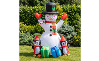 Outdoor Inflatable Snowman with Penguins Festive Snowman with Top Hat Foldable Yard Decoration Long-Lasting for Garden