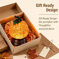 跨境新品 Glitter Lighted Pumpkin Snow Globe闪亮万圣节南瓜灯