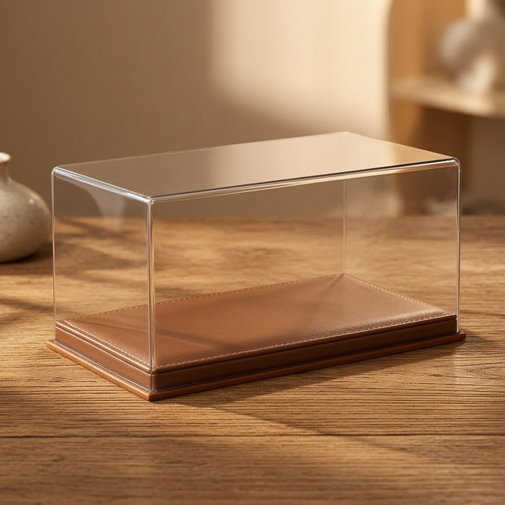 1:24 Scale Leather Acrylic Dustproof Display Case with LED Lights for Alloy Car Models
