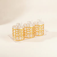 3 Pieces Acrylic Seasoning Jar with Spoon and Tray Textured Condiment Canister with Lid Transparent Seasoning Pot with Base Food-Grade for Kitchen