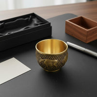 Brass Five Oxen Cup Chinese Design Embossed Ox Offering Bowl Ideal Gift Vintage Metal Teacup for Collectors, Altar, Study Room, Office Desk