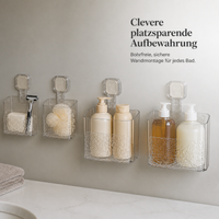 Glacier Pattern Wall-Mounted Bathroom Storage Basket with Toothbrush Holder, No-Drill Installation