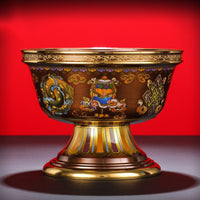 Tibetan Buddhist Pure Copper Water Offering Bowl Set - Eight Auspicious Symbols Engraved