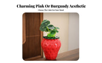 Strawberry Vase Aesthetic Cute Strawberry Ornament Smooth Glazed Surface Fruit Shaped Flower Holder for Teen Girls, Living Room, Desktop, Bookshelf