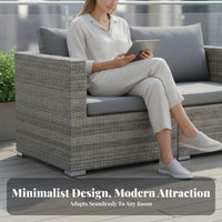 4 Pieces Weather-Resistant 4-Piece Woven Seating collection long-lasting Frame Patio Conversation Set Thick paddings Outdoor Furnishing Easy to Clean for Garden aficionados, hosts, Terrace, Backyard, Balcony, pool area