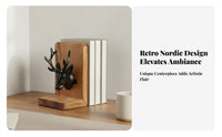 Versatile Decor Decorative Elk Book Stand Anti-Slip Bottom Wooden Deer Head Bookend Hand Polished for Students, Desk, Study Room, Bookshelf