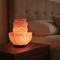 Mineral Lamp with Wooden Base Lotus-Shaped Mountain Mineral Lamp Carved Ambient for Bedside, Bedroom