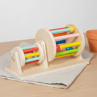 Early Learning Wooden Rolling Drum Toy Develops Hand-Eye Coordination Baby Sensory Drum with Mirror Soothing Sound Rainbow Color Wheel Toy Polished Edges for Babies, Infants, Toddlers