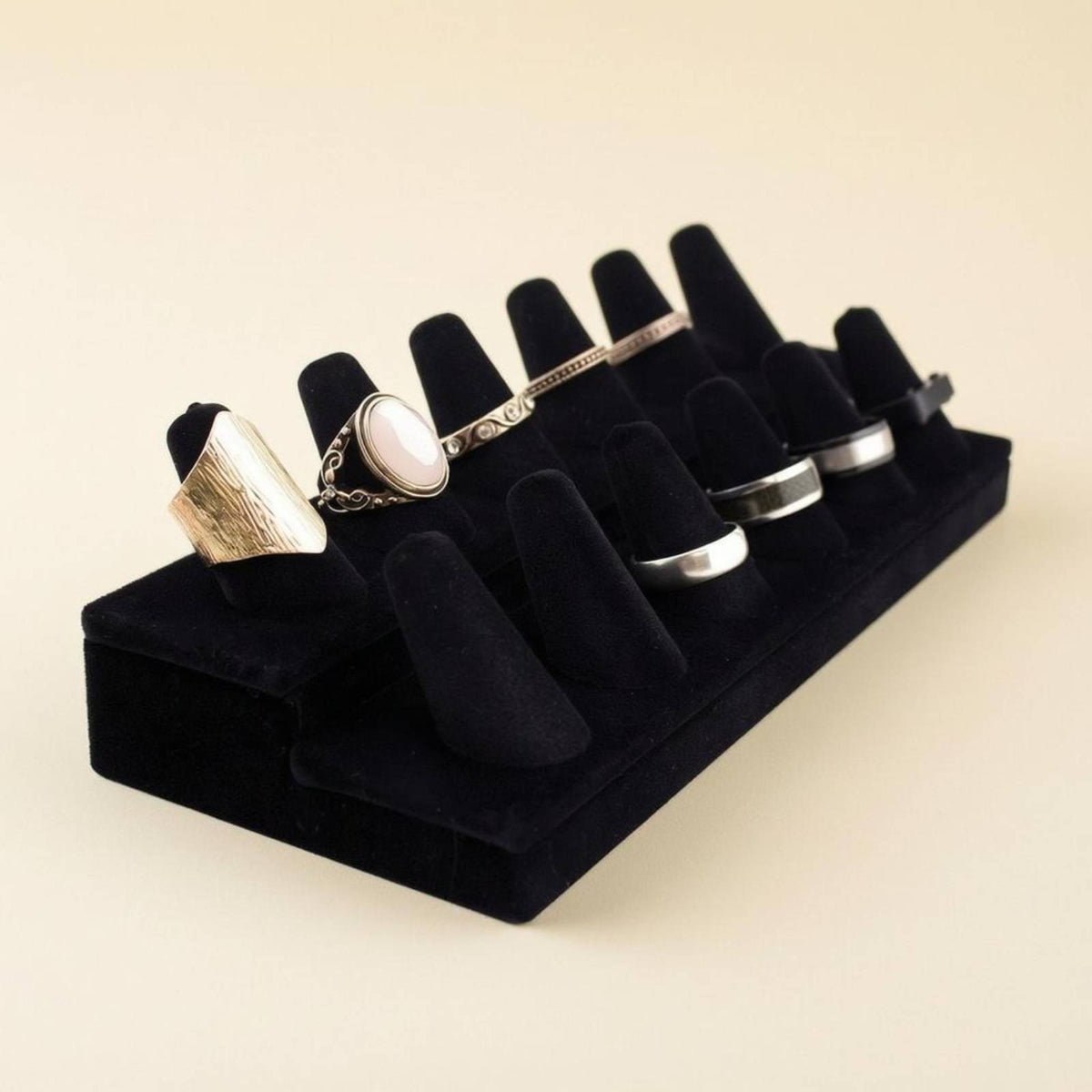 Flocked Double-Layer Jewelry Display Stand Stepped Base Double-Layer Jewelry Stand Velvety Finish Jewelry Storage Black