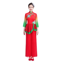 Chinese Folk Dance in Fit Embroidered Design Chinese Folk Dance Costume Performance Wear Gradient Color Sleeves