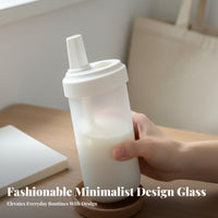 Portable Milk Tea Tumbler Large Capacity Glass Tumbler with Lid and Straw Minimalist Design Tapioca Milk Tea Cup for Office Workers
