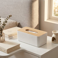 Tissue Paper and Facial Tissue Box Holder with Phone Stand, Modern Minimalist Style Desk Storage for Home Office, White Rectangular Tissue Box