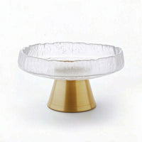 Hammered Fruit Dish with Metal Base Clear Pedestal Fruit Bowl Textured Pedestal Serving Bowl Round for Dining Table, Sideboard