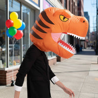 Tyrannosaurus Rex Head Headpiece See-Through Window Inflatable Dinosaur Head Cover Funny Party Supply for Kids, Adults, Halloween, Parties