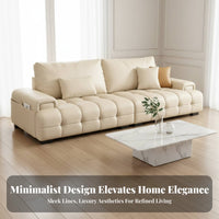Straight-Line 3-Seater Sofa Top-Grain Cowhide Upholstered 3-Seater Couch Modern Minimalist Design Living Room Seating for Apartment Dwellers, Families
