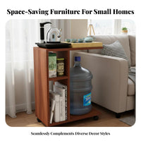 Multi-Purpose Use Rolling Tea Cart Small Footprint Mobile Sofa End Table Heat-Resistant Top Movable Tea Station Easy to Clean for Apartment Dwellers, Homeowners, Office Workers, Living Room, Bedroom, Kitchen