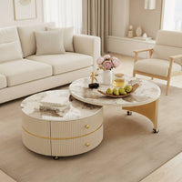 2 Pieces Modular Coffee Table Mineral-Look slabLook Coffee Table with Wheels Mobile Nesting Tables for Living Room, Small Apartment