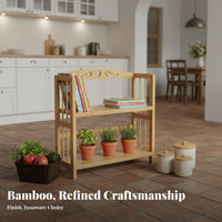 Simple Design Multi-Tier Bamboo Shelf Multipurpose Stand-Alone Standing Bookshelf Space Saving Wooden Storage Organizer Sturdy Construction for Students, Families, Homeowners, Living Room, Bedroom, Kitchen, Balcony