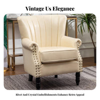 Retro Design Upholstered Wingback Chair High Back Design Tufted Single Sofa Rolled Arms Armchair Space Saving for Business Owners, Homeowners, Hotel, Photo Studio, Small Areas, Study