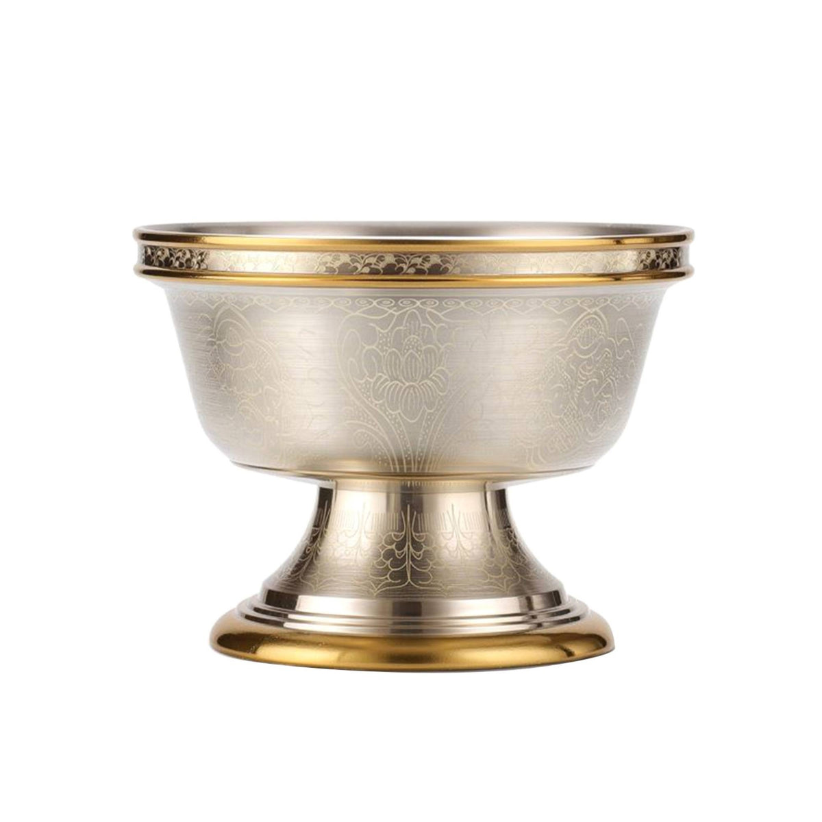 Tibetan Buddhist Pure Copper Water Offering Bowl Set - Eight Auspicious Symbols Engraved