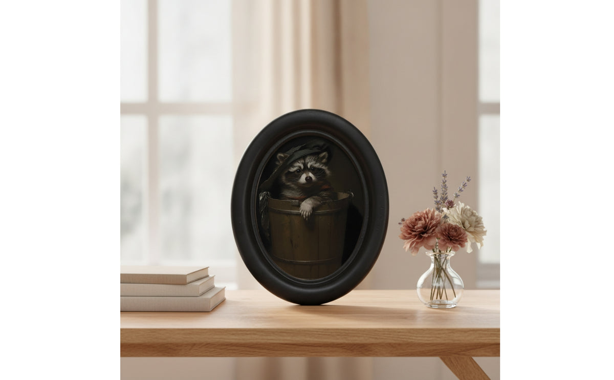 Oval Wooden Picture Frame Decorative Wood Frame with Artwork Black for Living Room, Entryway, Halloween