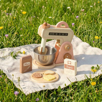 Wooden Kitchen Appliance Set Mixer with Accessories Realistic Wooden Mixer Set Interactive Playset for Daycare