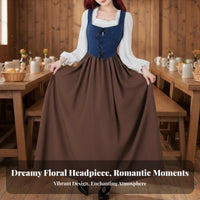 3 Pieces Bavarian Dirndl Dress Full Skirt Seasonal Gathering Dirndl Dress Ruffled Square Neckline Seasonal Gathering Costume for Women, Teens