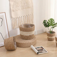 Home Decoration Wicker Plant Pots for Indoor Display, Horizontal Stripe Flower Pots and Storage Basket, Boho Decor Plant Basket, Rustic Decor