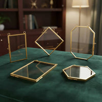 5 Pieces Vintage Glass Art Frame Creative Design Brass Metal Frame Long-Lasting