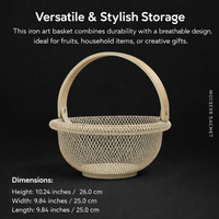 Kitchen Storage Basket with Wooden Handle for Fruits and Eggs, Metal Wire Frame with Rolled Edge Design, Hanging for Cupboards