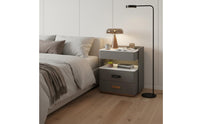 Multi-Functional Wireless Charging Bedside Table Fully Assembled Bedside Cabinet with LED Light Solid Wood Frame Bedroom Furniture