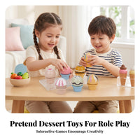 Compact Wooden Ice Cream Cake Toy Sturdy Maple Wood Cake Toy Fine Motor Skills Wooden Dessert Playset Smooth Edges for Early Learning