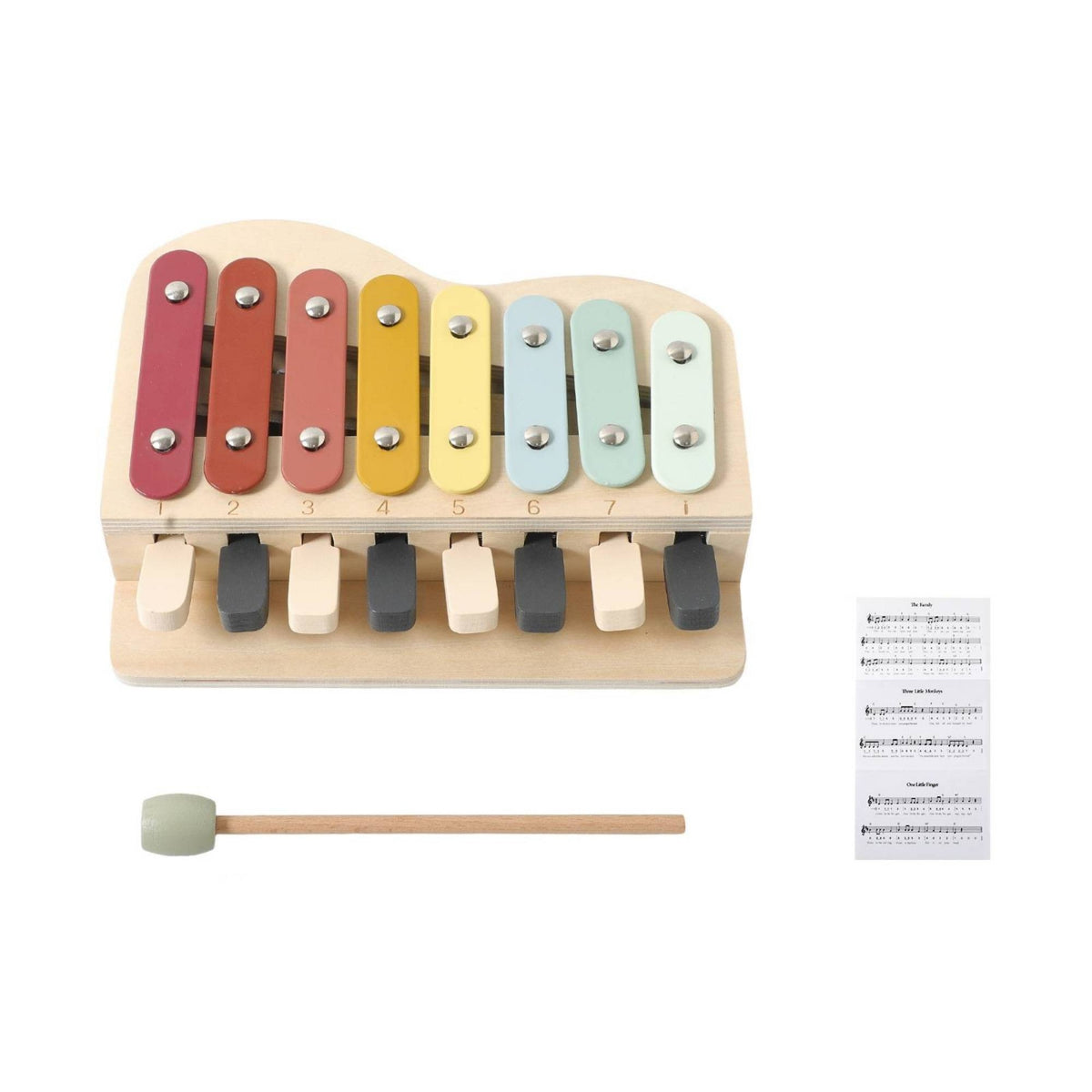 8-Key Toy Xylophone Compact Wooden Toy Piano with Mallet Wooden Xylophone Color-Coded Glockenspiel Sturdy for Children, Playroom