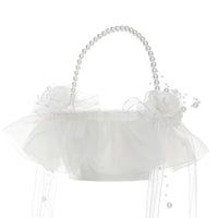 Tulle Flower Girl Basket Beaded Basket with Pearl Handle Lightweight Elegant for Brides