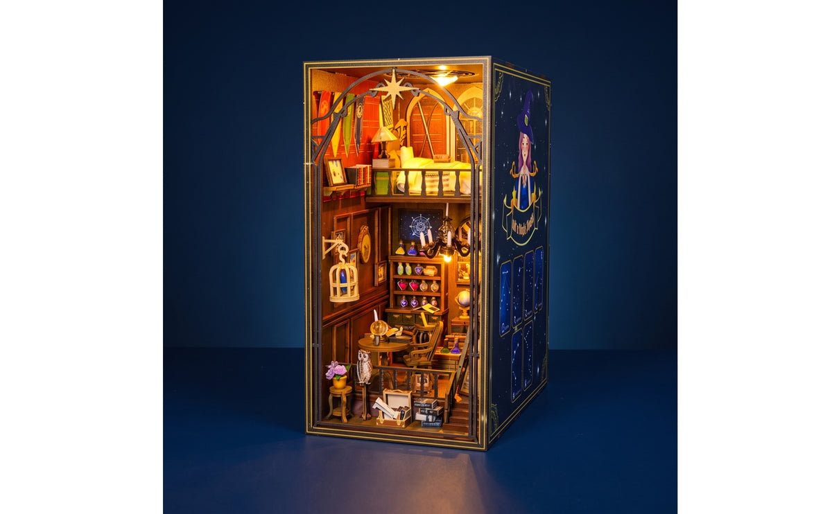 DIY Shelf Vignette Kit Wizard-Themed Miniature House Set Handcrafted Desktop Model with Shelves for Hobbyists, Desk