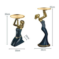 Female Tray Holder Statue Gold Finish Luxury Art Figure Decor Gift Idea Figurine for Entryway