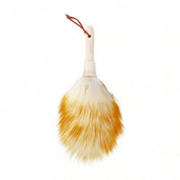 Plush Wool Duster White and Orange Soft Wool Dust Cleaner Slim Handle Soft Fiber Duster Hanging Loop for Piano Keyboard, Musical Instruments