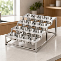 Condiment Rack with Inserts Freestanding 4-Tier Seasoning Holder Rust-Resistant Stainless Steel Seasoning Rack for Caterers, Hot Pot Restaurant