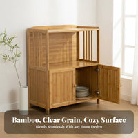 New Chinese Design Bamboo Kitchen Cabinet Multi-Functional Tea Station Cabinet Sturdy Kitchen Storage Hutch Space Saving for Apartment Dwellers, Homeowners, Cooking Enthusiasts, Dining Room