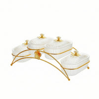 Snack Tray with Lids Gold-Tone Divided Serving Tray Snack Platter Decorative Organizer Clear for Hosts, Living Room, Countertop