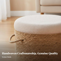 Antique design and aesthetic Round Woven Top Stool sturdy Wood Frame Low Backless Seat Multi-Functional Small Bench adaptable for Adults, Families, households, Living Room, Entryway, Bedroom, Balcony