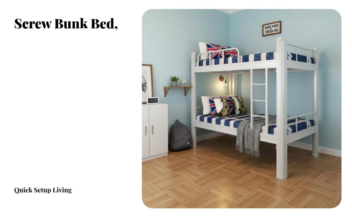Bunk Bed No Box Spring Needed Metal Bunk Bed Full-Length Guardrails for Students, Adults, Dorm Room Quarters, Small Apartment