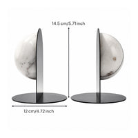 Round Bookends with Marble Orb Sculptural Marble Bookends with Metal Base Modern Bookend Set for Readers, Bookshelf, Office, Reading Quiet Area